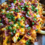 Chili Cheese Fries (Pommes mit Käse und turkey bacon überbacken)