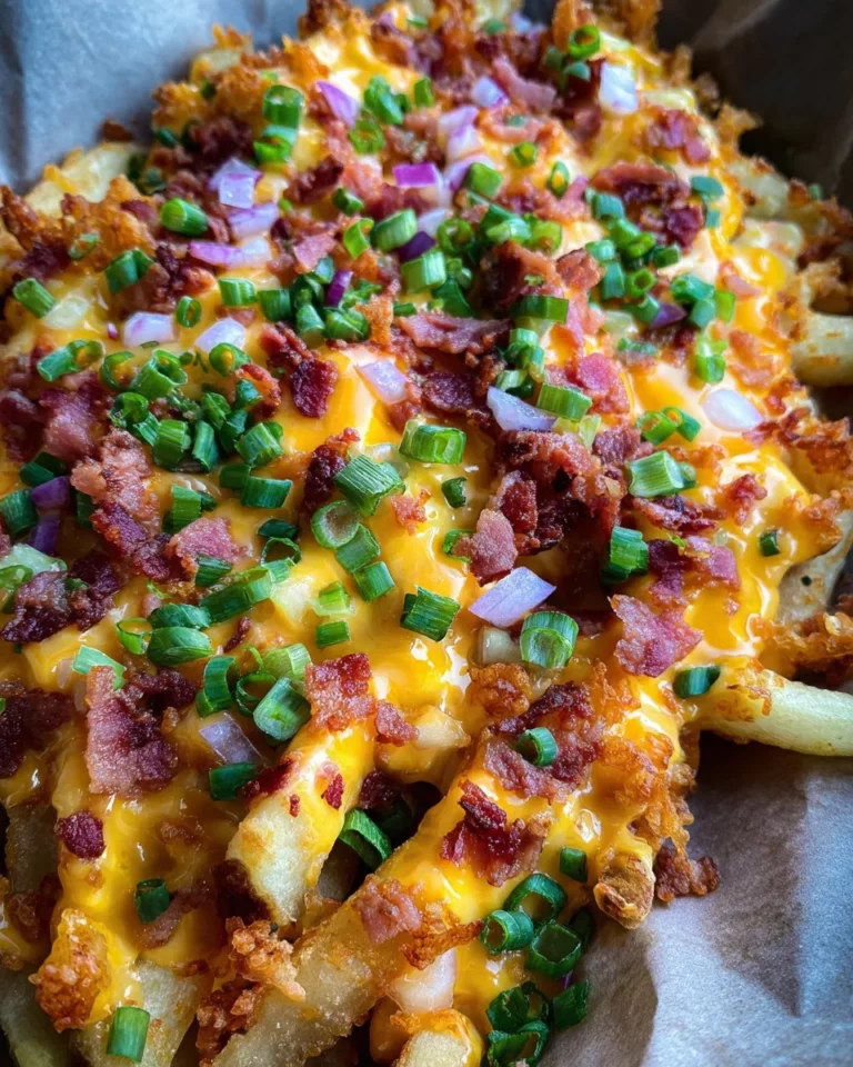 Chili Cheese Fries (Pommes mit Käse und turkey bacon überbacken)