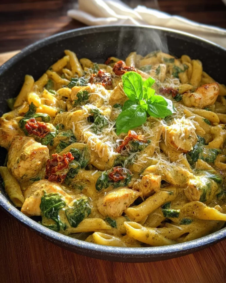 Cremige Pasta-Pfanne mit Hähnchen und Pestosauce
