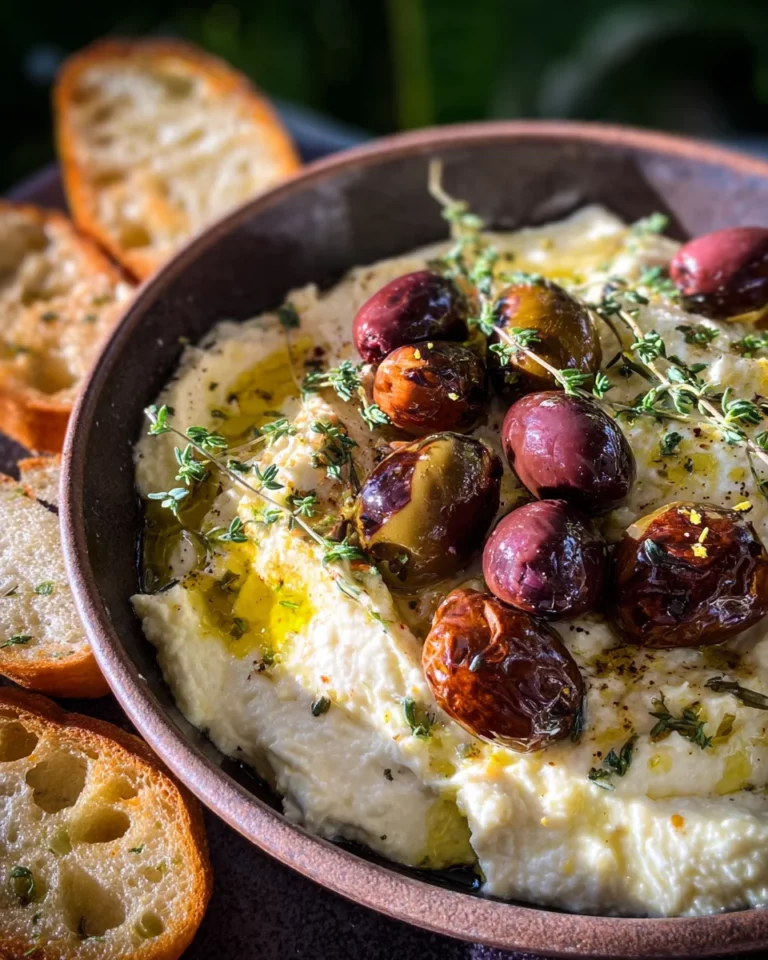 Feta Dip mit gerösteten Oliven (schnelles Rezept)