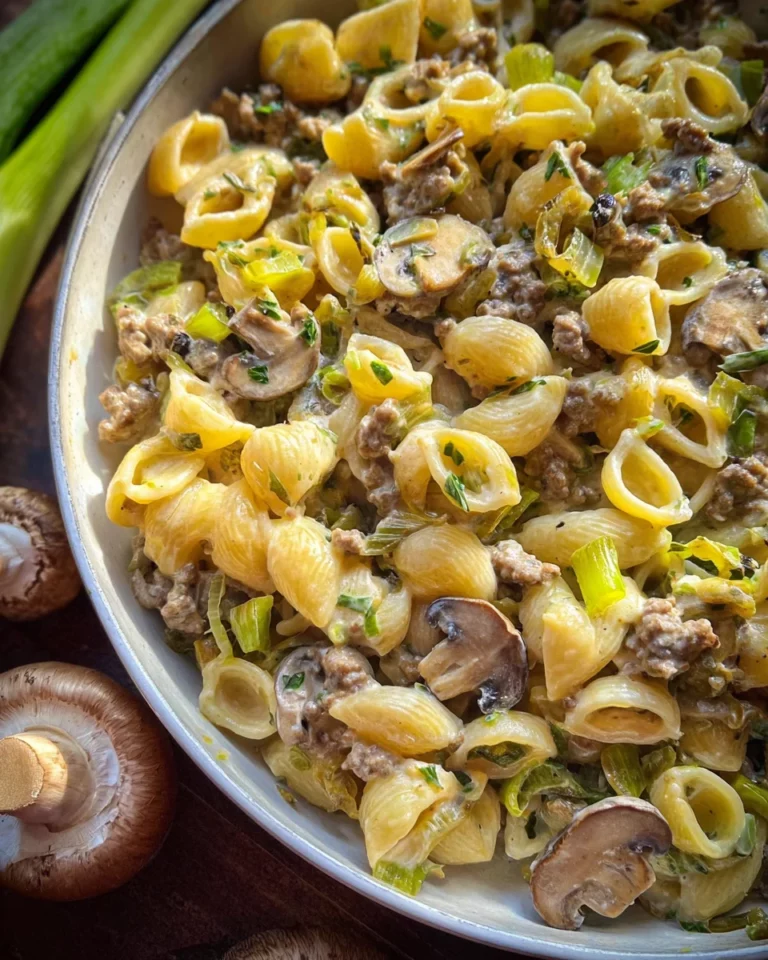 Käse-Lauch Pasta mit Hackfleisch
