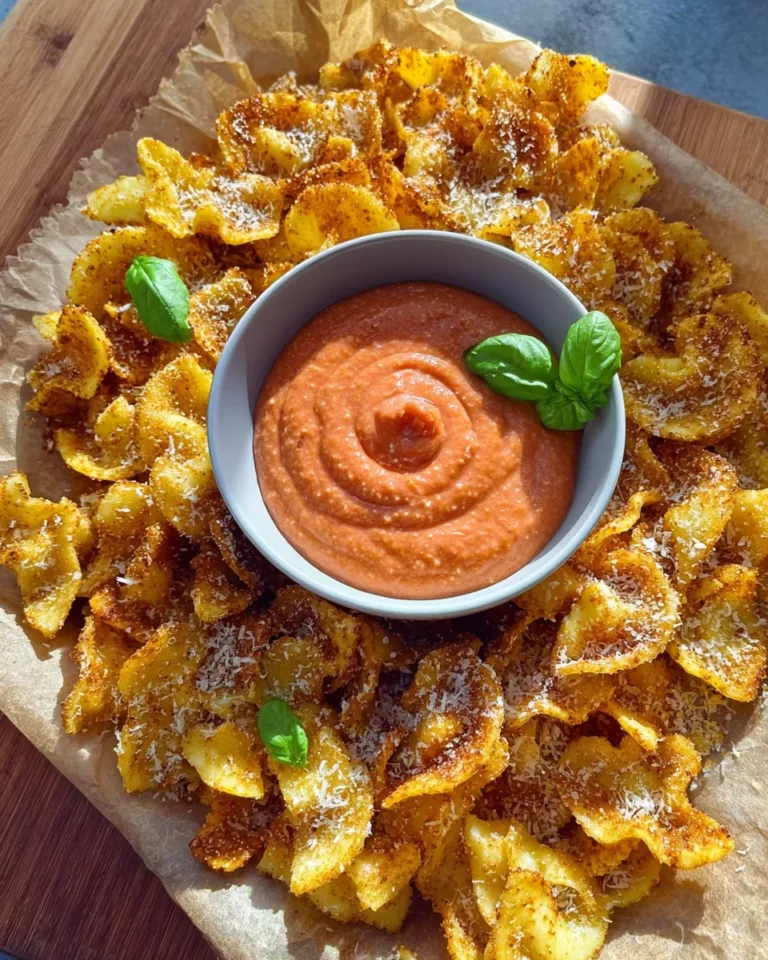 Knusprige Pasta Chips mit cremigem Dip