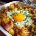 Leberkäse-Kartoffelauflauf mit Spiegelei