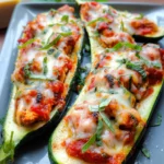 Low Carb Gefüllte Zucchini mit Hähnchen, Tomatensauce und Parmesan