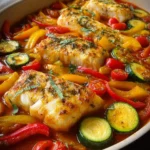 Mediterraner Fischauflauf mit Kabeljau, Paprika & Zucchini
