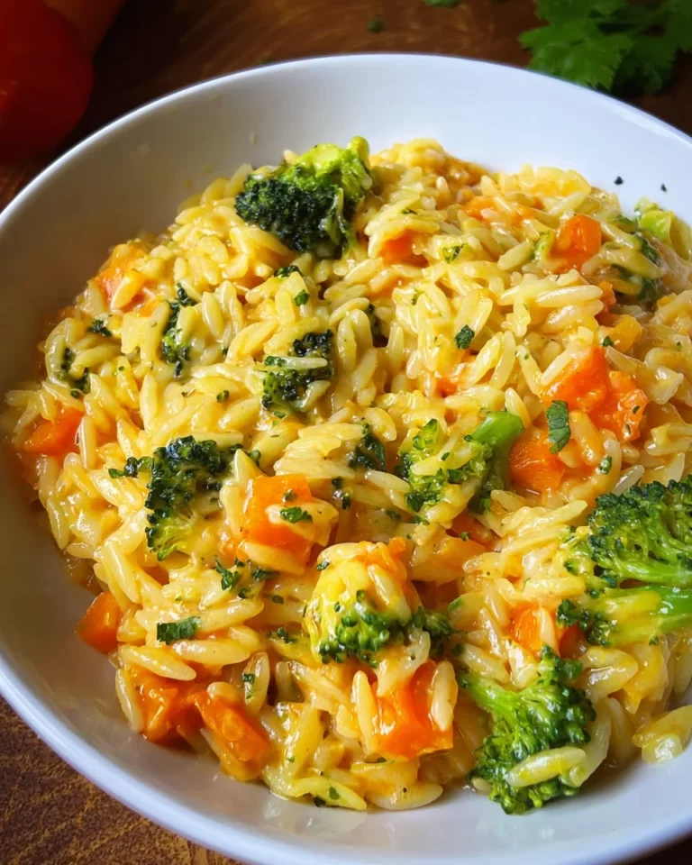 One Pot Orzo-Pasta mit Brokkoli, Möhren und Cheddar