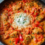 Paprika-Hähnchen-Pfanne mit Reis - cremig & lecker