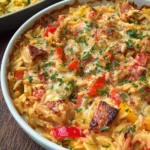Paprika Sahne Hähnchen mit Orzo Nudeln aus dem Ofen