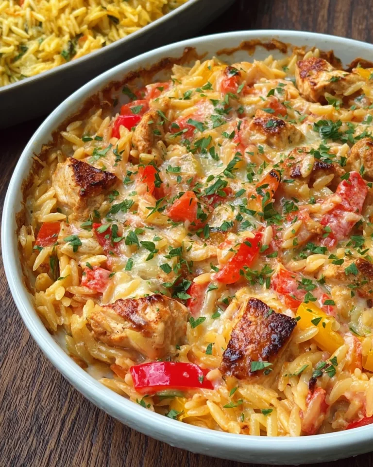 Paprika Sahne Hähnchen mit Orzo Nudeln aus dem Ofen
