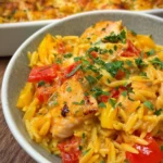 Paprika Sahne Hähnchen mit Orzo Nudeln aus dem Ofen