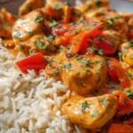Paprika Sahne Hähnchen mit Reis
