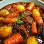 Schmortopf mit Rindfleisch, Kartoffeln und Möhren