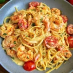 Spaghetti mit Garnelen in Frischkäsesauce