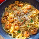 Spaghetti mit Garnelen in cremiger Alfredo Sauce