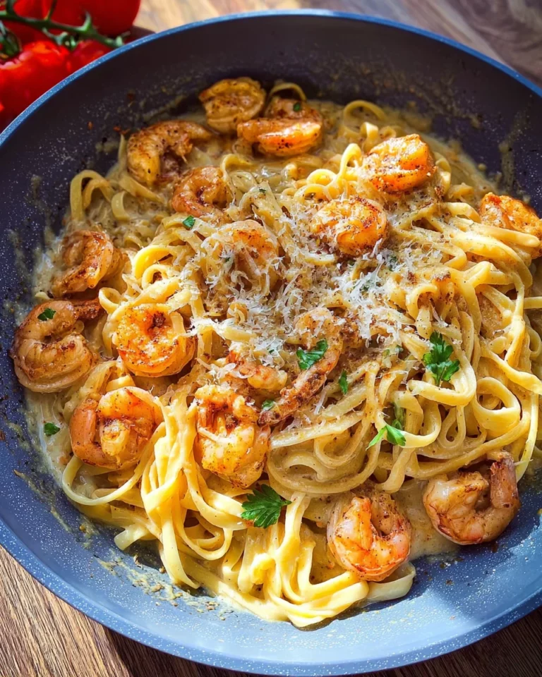 Spaghetti mit Garnelen in cremiger Alfredo Sauce