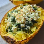 Spaghettikürbis mit Spinat und Feta