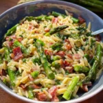 Spargel Orzo Pasta mit Schinken