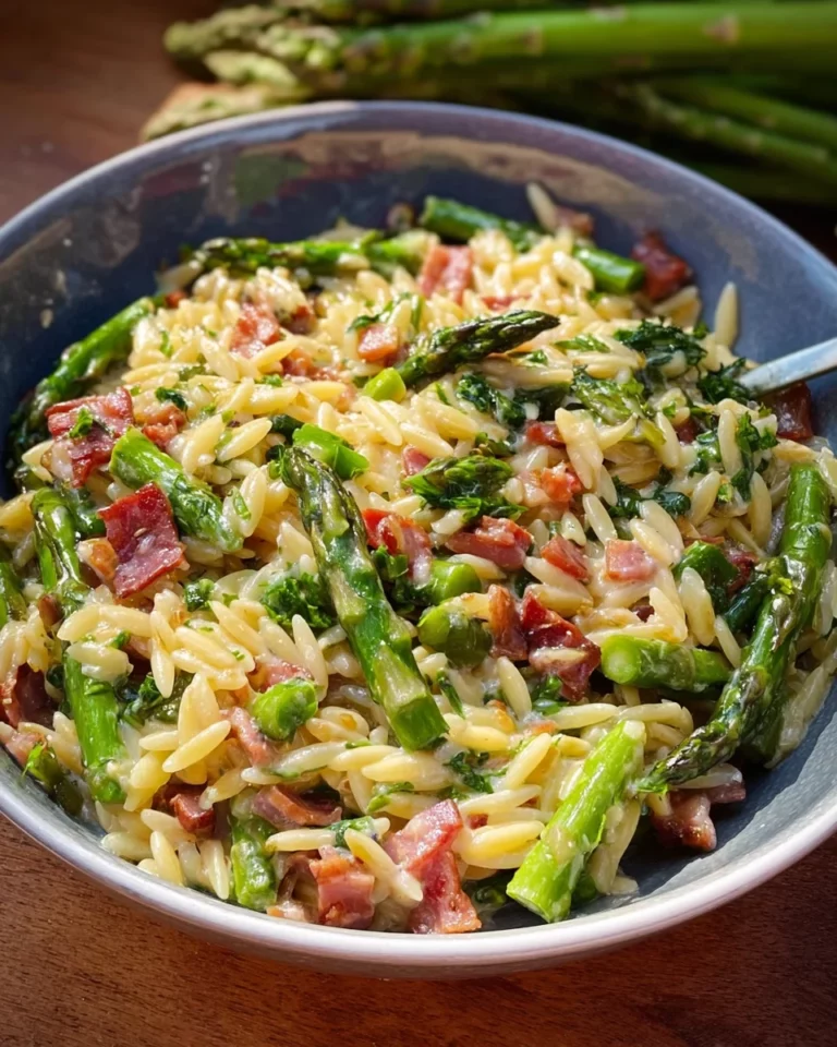 Spargel Orzo Pasta mit Schinken