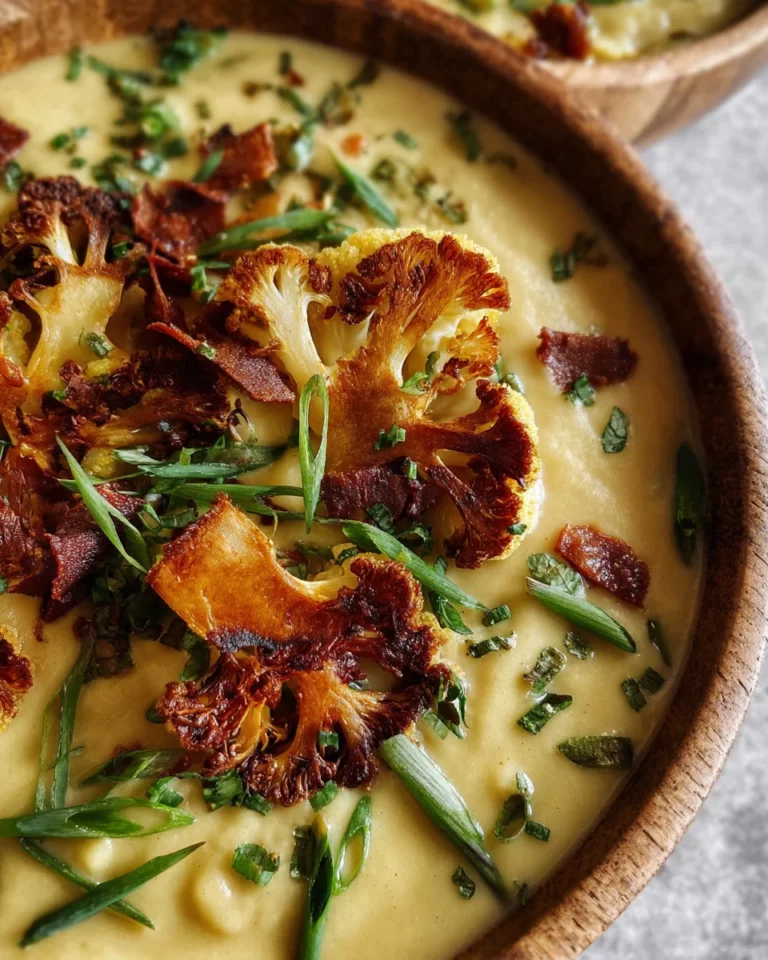 Vegane Blumenkohlsuppe mit Kokos-Speck