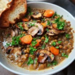 Veganer Linseneintopf mit Champignons und Möhren