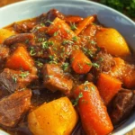 Zarter Gulasch Eintopf mit Kartoffeln und Möhren