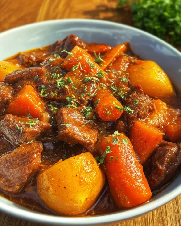 Zarter Gulasch Eintopf mit Kartoffeln und Möhren